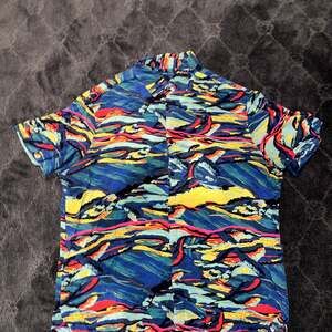 Perry Ellis Mens XL Viscose Button Up Shirt Abstract Colorful Art breathable